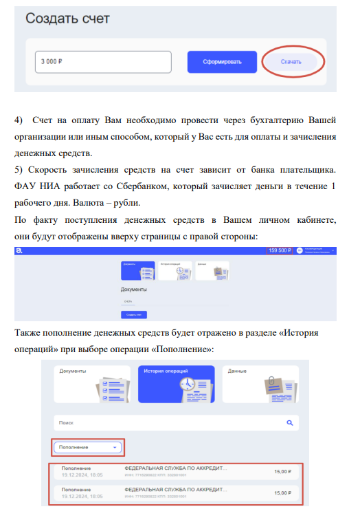 Баланс ЛК и история операций: пополнение